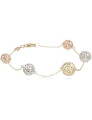 14k Tri-Color Gold Graduated Filigree Bead Bracelet, 7.5"