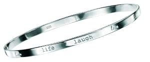 Elements Sterling Silver Ladies B3817 Love, Life, Laugh Bangle, Diameter 6.9cm