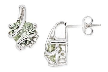3 Carat Green Amethyst and Diamond 14K White Gold Earrings