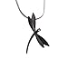Good Luck Gift Women Cubic Zirconia Stainless Steel Dragonfly Pendant Chain Necklace 18 inch Jewelry (Black)