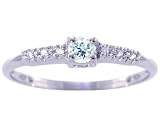 14K Yellow or White Gold Petite Round Gemstone and Diamond Promise Ring-Aquamarine-full, half sizes from 5-8.5