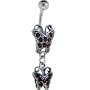 Anitque Silver Double Butterfly Siam Red Gem Dangle Belly Ring