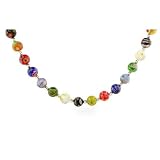 Eve's Addiction Silver Millefiori Venetian Glass Round Bead Necklace