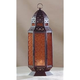 Moroccan Design Amber Glass Candle Holder by 