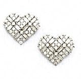 14k White Round and Baguette CZ Heart Earrings