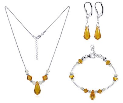 Childrens Toyshop  Jewelry : Topaz Swarovki Crystal Sterling Silver Bracelet Earrings 16" 18" 20" 22" 24" Necklace Jewelry Set