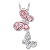 0.10 Ct.T.W. Round Brilliant Cut Diamonds, Round Cut Pink Sapphire, 14Kt. White with Rose Gold Necklace