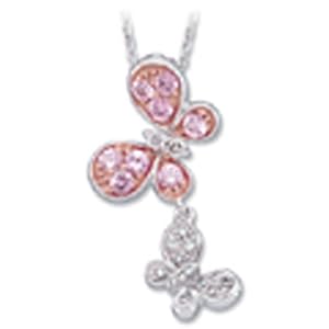 14Kt White Gold Pink Butterfly Pendant Necklace