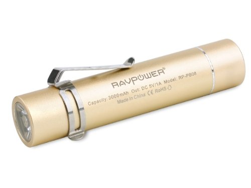 RAVPower 3000mAh モバイルバッテリー 超小型 スティックタイプ LEDライト付き 5V/1A RP-PB08 （ゴールド）