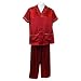 Sirisha Women's Embroidered Satin Silk Pajamas, Short Sleeve/Long Pant, Satin Red