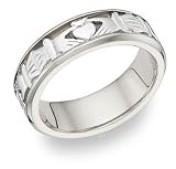 Celtic Claddagh Wedding Band Ring - 14K White Gold