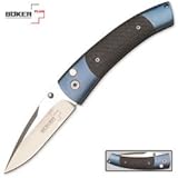 Boker Plus Elegance Titanium Blues Single Blade Plain Edge Pocket Knife , 2.5
