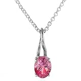 Sterling Silver Pink CZ Solitaire Pendant with 16 Chain