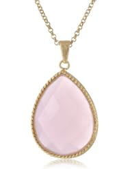 Gold Plated Brass Teardrop Pendant Necklace in Sterling Silver with Glass