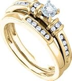 14k Yellow Gold Round Diamond Bridal Wedding Engagement Ring Band YG Set Womens thumbnail