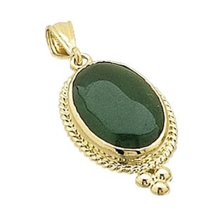14K Yellow Gold Stylish Jade Cabochon Fashion Pendant