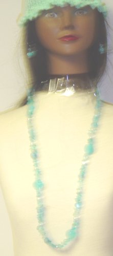 Click here to buy J14, Blue Glass Bead and Pearl Long Necklace with Matching Ear Ring for Women and Teens.