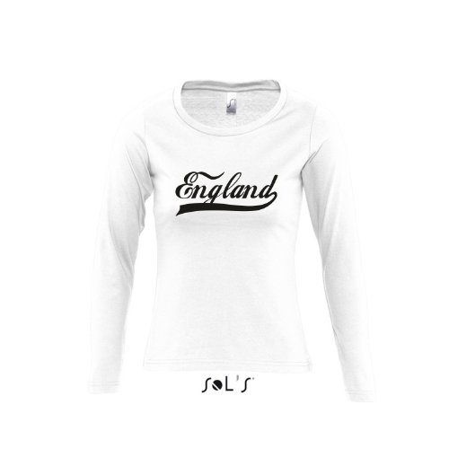 England Oldschool LÄNDERSHIRT EM / WM FAN Trikot – Damen Langarm Longsleeve T-Shirt S-XL , White – schwarz , L