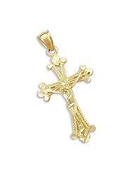 14k Yellow Gold Cross Crucifix Charm Pendant New Solid