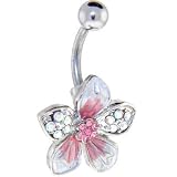 Pink Jeweled FLOWER PETAL Belly Ring