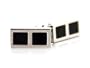 Rectangular Black Enamel Silver Cufflinks with Gift Box