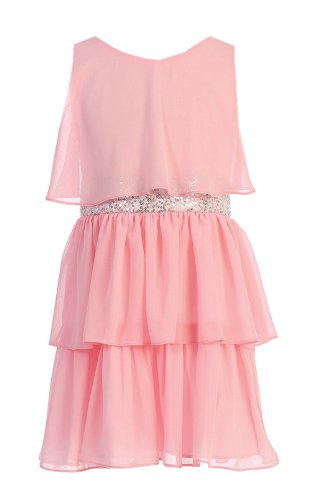 Sweet Kids Big Girls' Sequin Belt Triple Tiered Chiffon Flower Girl Party Dress