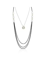 Alexander James White Gold Rhodium and 14k Gold Bonded 18 Inch Chain Necklace with Acrylic Accents in a Silver Black and Goldtone 18 inch 36 inch L x 2.9 inch W x 8 (mm) H