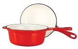 Review visiondecor Furniture  / 2-in-1 Red Porcelain Enameled Cast Iron Saucepan Frypan Lid