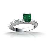 14K White Gold Square Created Emerald Engagement Ring