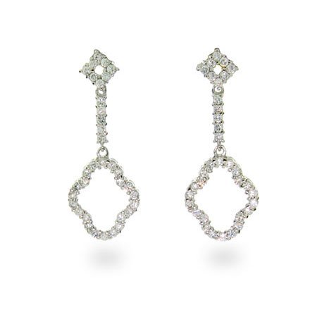 Eve's Addiction Sterling Silver Cubic Zirconia Flower Earrings