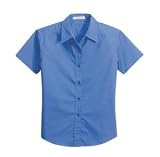 NEW Port Authority - Ladies Short Sleeve Easy Care, Soil Resistant Shirt Faded Blue-2X