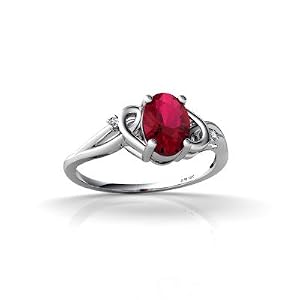 14K White Gold Oval Created Ruby Ring - Size 4.5 by
