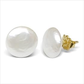 14K yellow gold Coin Stud Freshwater cultured pearl earrings