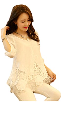 [PeaceCafe] レディース トップス ブラウス カジュアル フォーマル シフォン レース 長袖 刺繍 Aライン 無地 エレガント おしゃれ カジュアル 3色展開