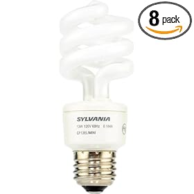 Sylvania 29001 MiniTwist 13W Compact Fluorescent Lamp with Integral 120V Ballast, Medium Screwbase, Warm White, 8 Pack # CF13EL/MINITWIST/BL/8