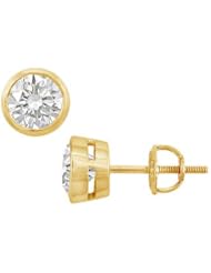 14K Yellow Gold Bezel-Set Round Diamond Stud Earrings 2.00 CT. TW.