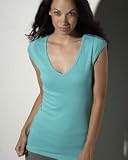 Women's 4 oz. Sheer Rib Cap Sleeve Deep V-Neck T-Shirt