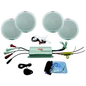 New PYLE PLMRKT4A 4-Channel Waterproof MP3/Ipod Amplified 6.5in Marine Speaker System On Sale