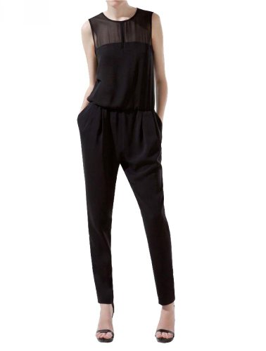 ELLAZHU Women Crew Neck Sleeveless Backless Chiffon Jumpsuit Pants Leggings CZ64