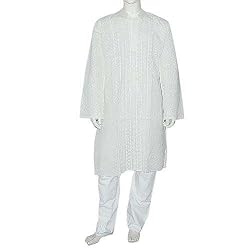 White Cotton Clothing Kurta Pajama for Meditation Size L Chest : 44 inches