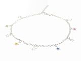 Italian Sterling Silver Colored Stars Charm Anklet