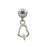 Micro Dermal Snap-On Dangle with Screw In 4mm Clear CZ Top - Heart with CZ in Prong Set - Sold Individually