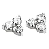 14K White Gold Created Moissanite 3 Stone Earring