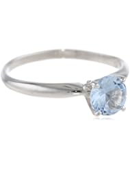 10k Gold 6mm Round Created-Aqua Gemstone Solitaire Ring (1.00 ct)