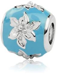 Sterling Silver Aquamarine Blue Raised Flowers Charm Bead, Fits Jovana and All Brands Charm Bead Bracelets