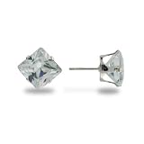 Eve's Addiction Sterling Silver Princess Cut Cubic Zirconia Stud Earrings