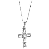 3.5 Cttw White Topaz Cross Pendant Necklace in Sterling Silver 18