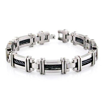 Grey Titanium and Black Cable Bracelet