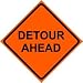 DETOUR AHEAD caution warn road highway sign