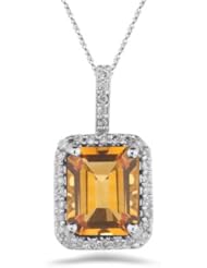 1/4 (0.21-0.27) Cts Diamond & 3.00 Cts Citrine Pendant in 14K White Gold